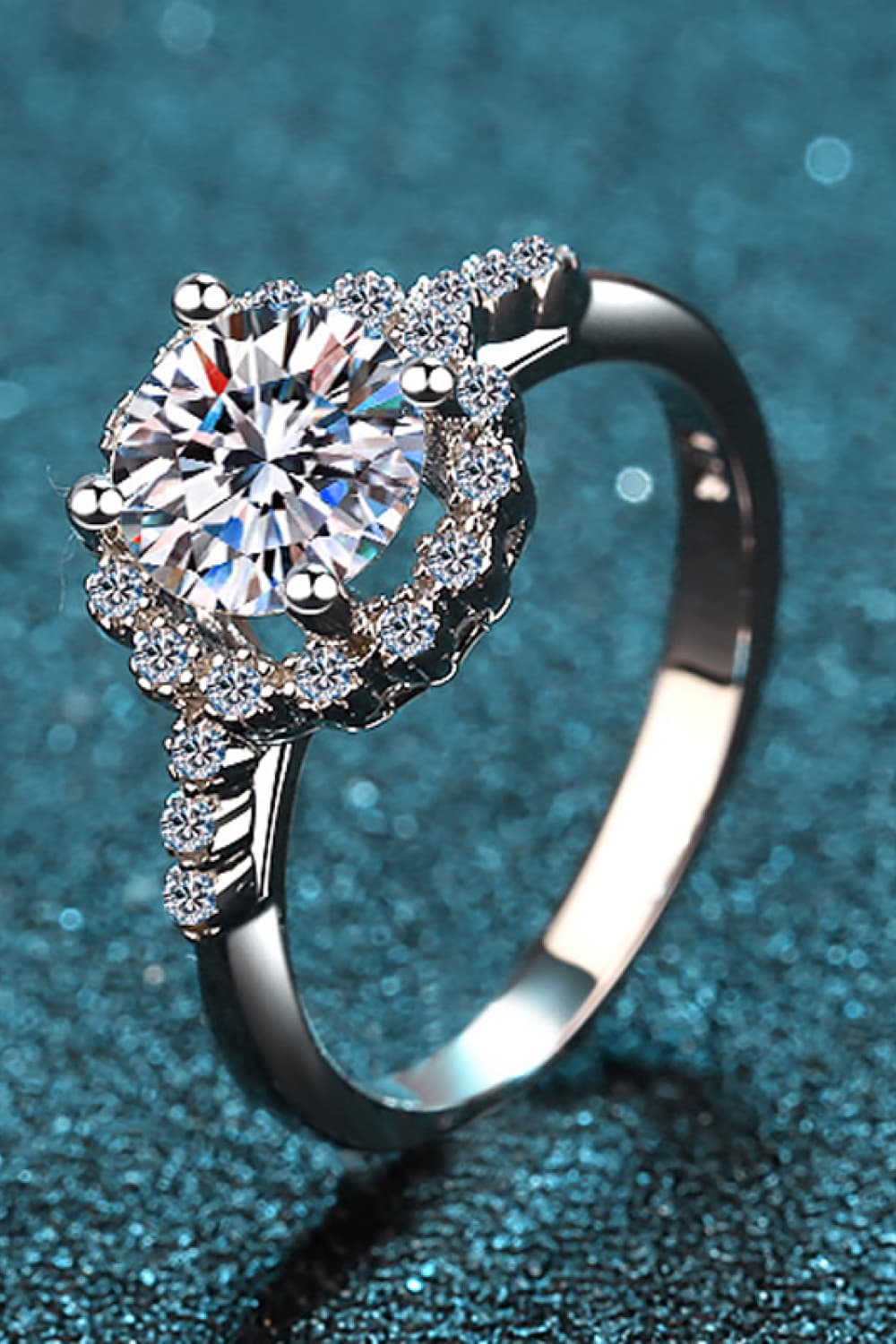 1 Carat Brilliant Round Cut Sparkala™ Rhodium-Plated Halo Ring by Sparkala
