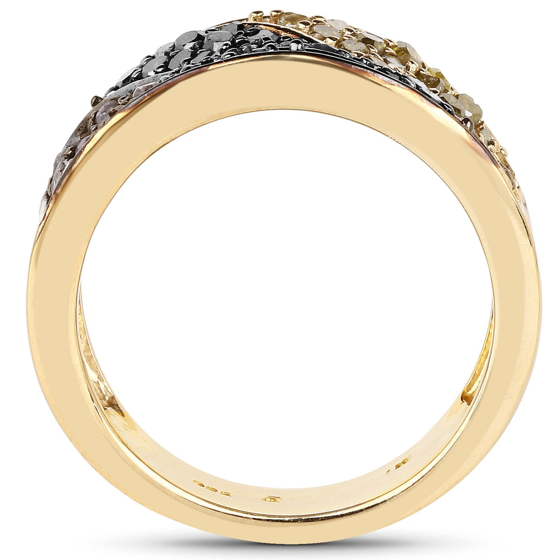 14K Yellow Gold Plated 1.25 Carat Genuine Black Diamond, Champagne Diamond &amp; Yellow Diamond .925 Sterling Silver Ring by Bids.com