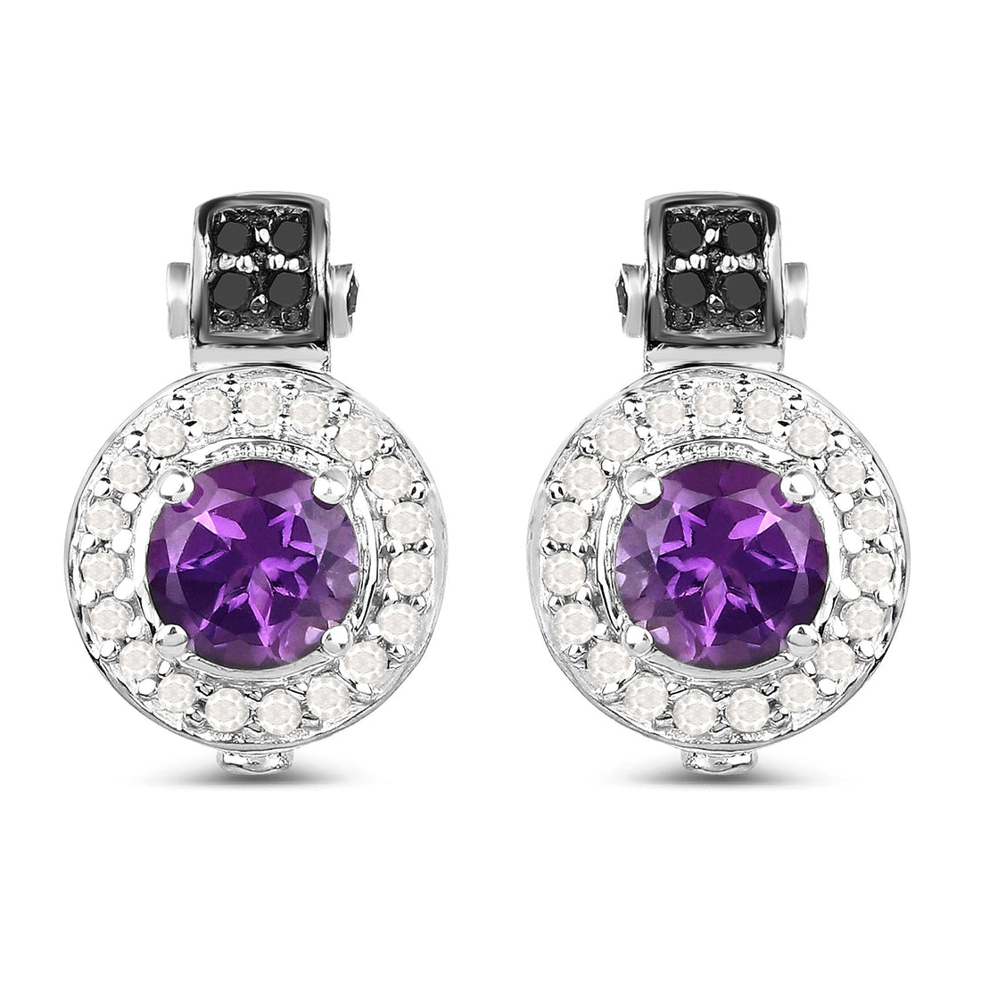 2.29 Carat Genuine Amethyst, Black Diamond and White Diamond .925 Sterling Silver Earrings by Bids.com