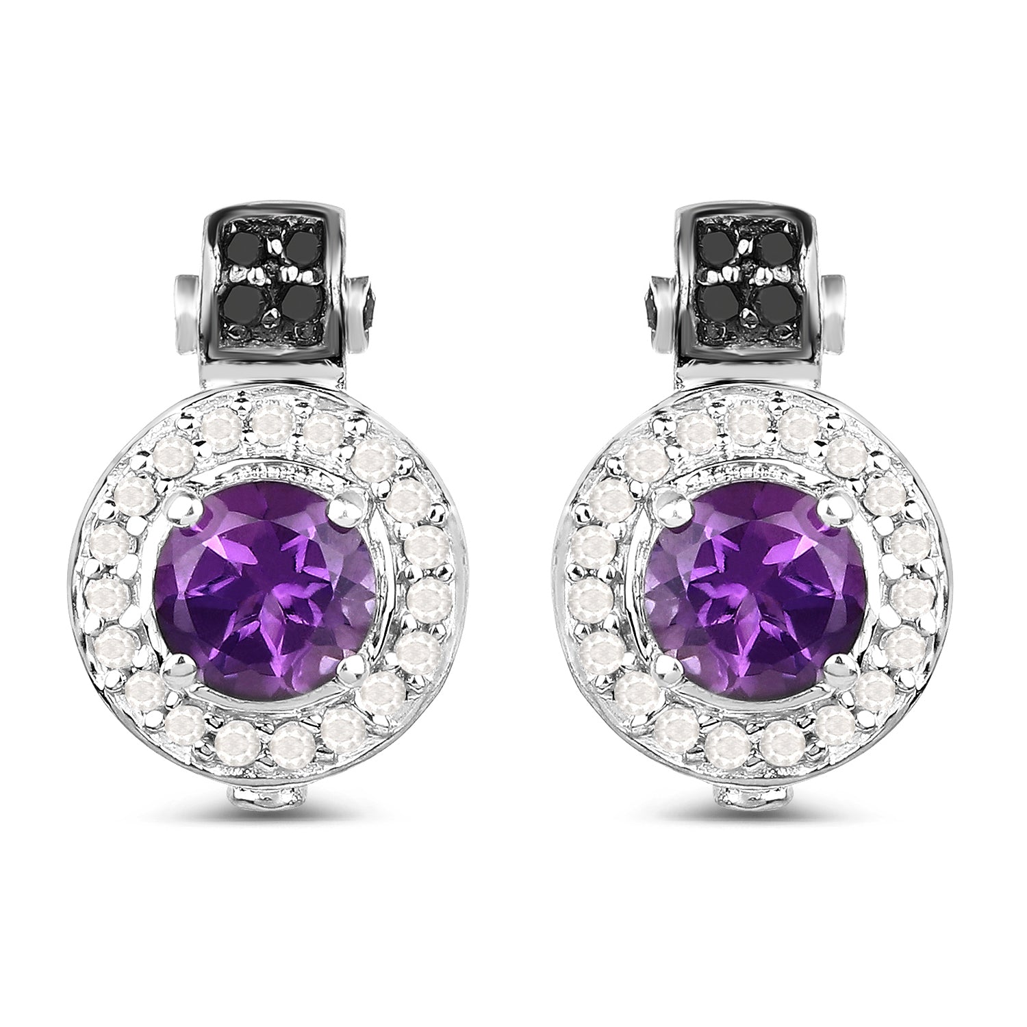 2.29 Carat Genuine Amethyst, Black Diamond and White Diamond .925 Sterling Silver Earrings by Bids.com