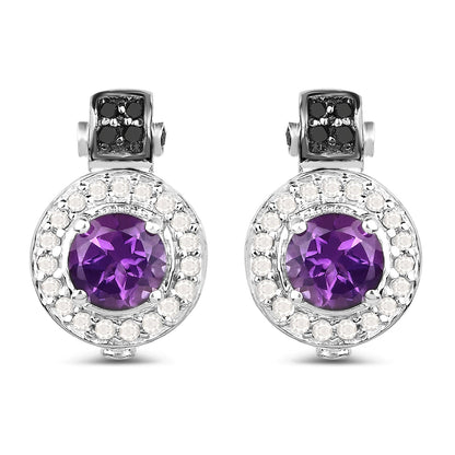 2.29 Carat Genuine Amethyst, Black Diamond and White Diamond .925 Sterling Silver Earrings by Bids.com