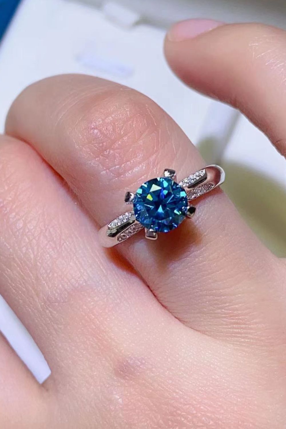 1 Carat Blue Brilliant Round Cut Sparkala™ 4-Prong Ring by Sparkala