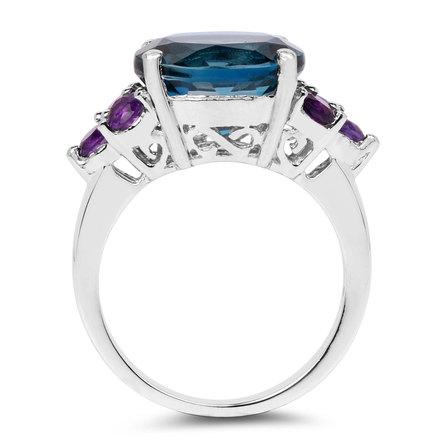 6.60 Carat Genuine London Blue Topaz &amp; Amethyst .925 Sterling Silver Ring by Bids.com