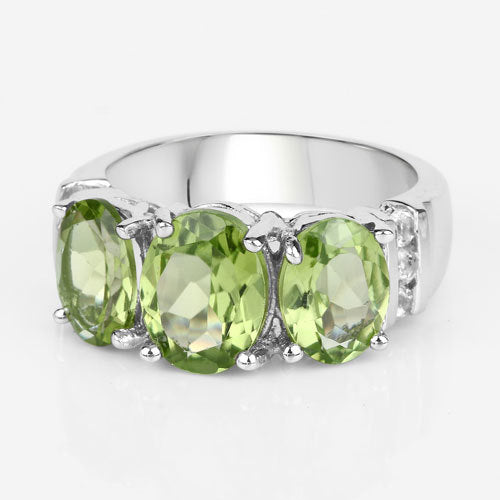 4.14 Carat Genuine Peridot and White Topaz .925 Sterling Silver Ring by Bids.com