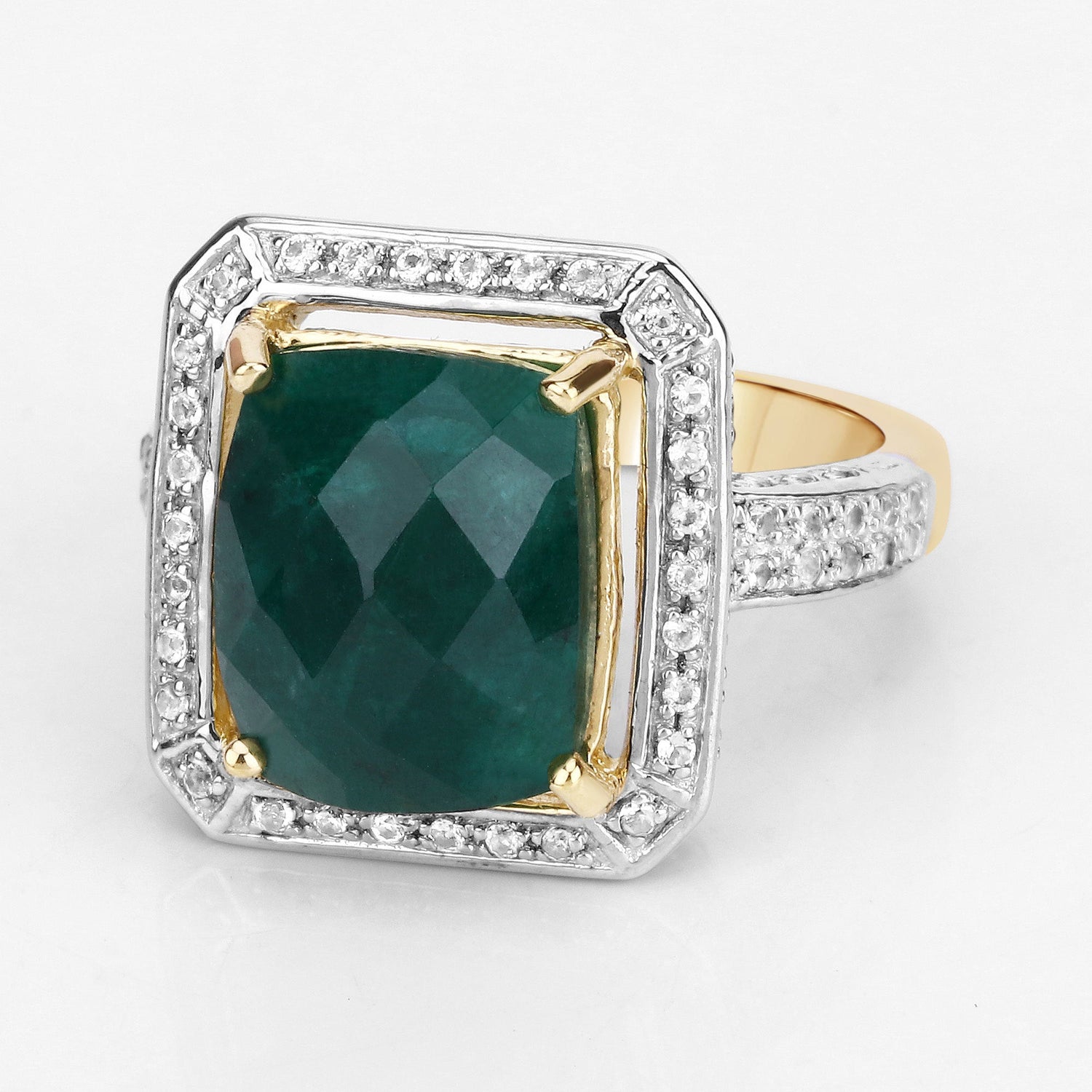 5.18 Carat Dyed Emerald and White Topaz .925 Sterling Silver Ring by Bids.com