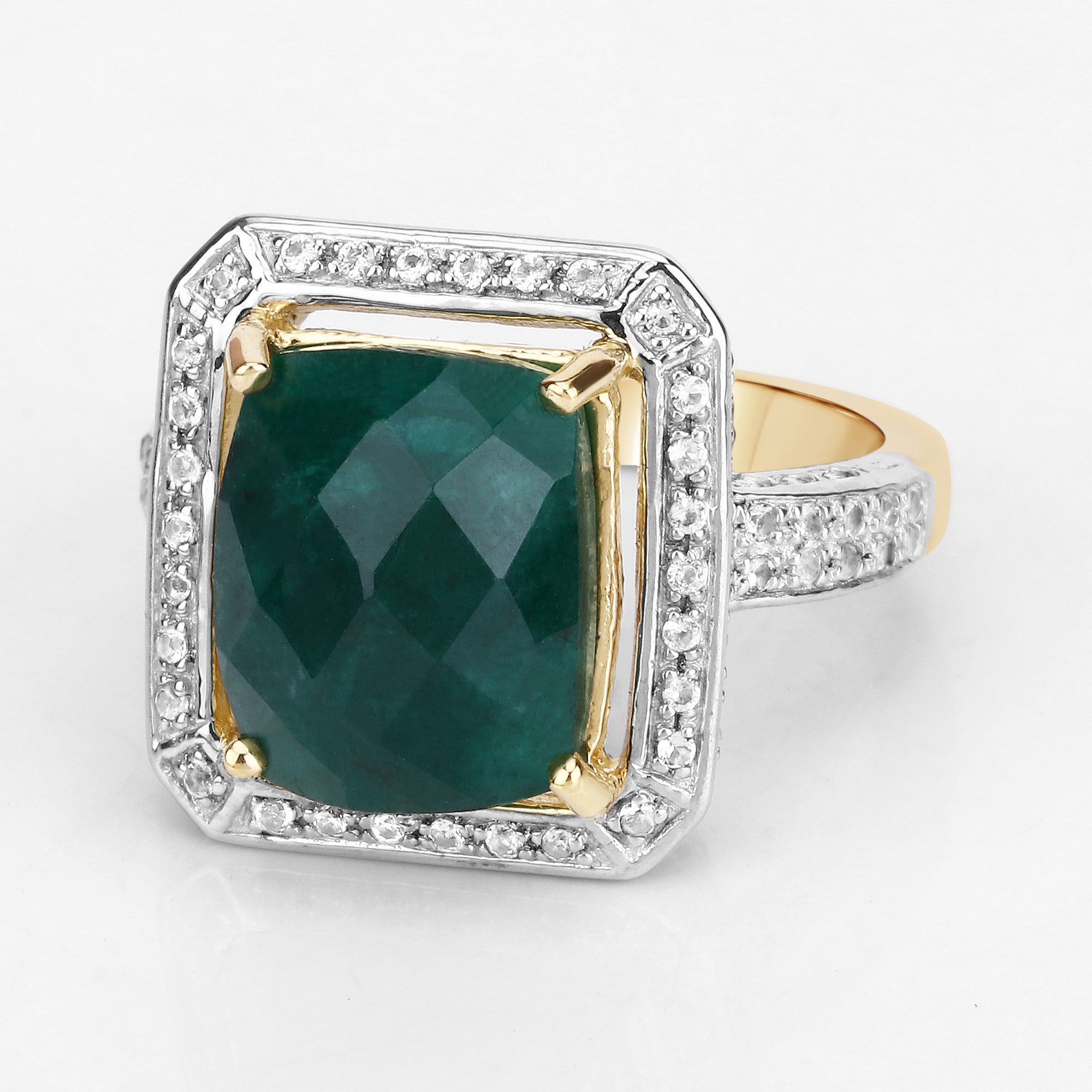 5.18 Carat Dyed Emerald and White Topaz .925 Sterling Silver Ring by Bids.com