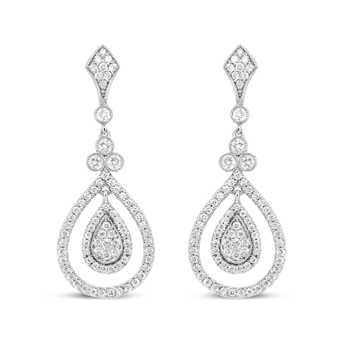 18K White Gold 1 1/4 Cttw Round Diamond Openwork Teardrop-Shaped Dangle Earrings (F-G Color, VS1-VS2 Clarity) by Bids.com