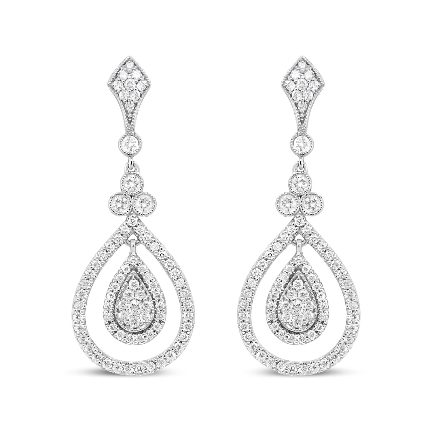18K White Gold 1 1/4 Cttw Round Diamond Openwork Teardrop-Shaped Dangle Earrings (F-G Color, VS1-VS2 Clarity) by Bids.com