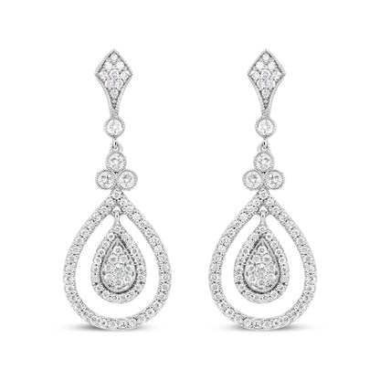 18K White Gold 1 1/4 Cttw Round Diamond Openwork Teardrop-Shaped Dangle Earrings (F-G Color, VS1-VS2 Clarity) by Bids.com