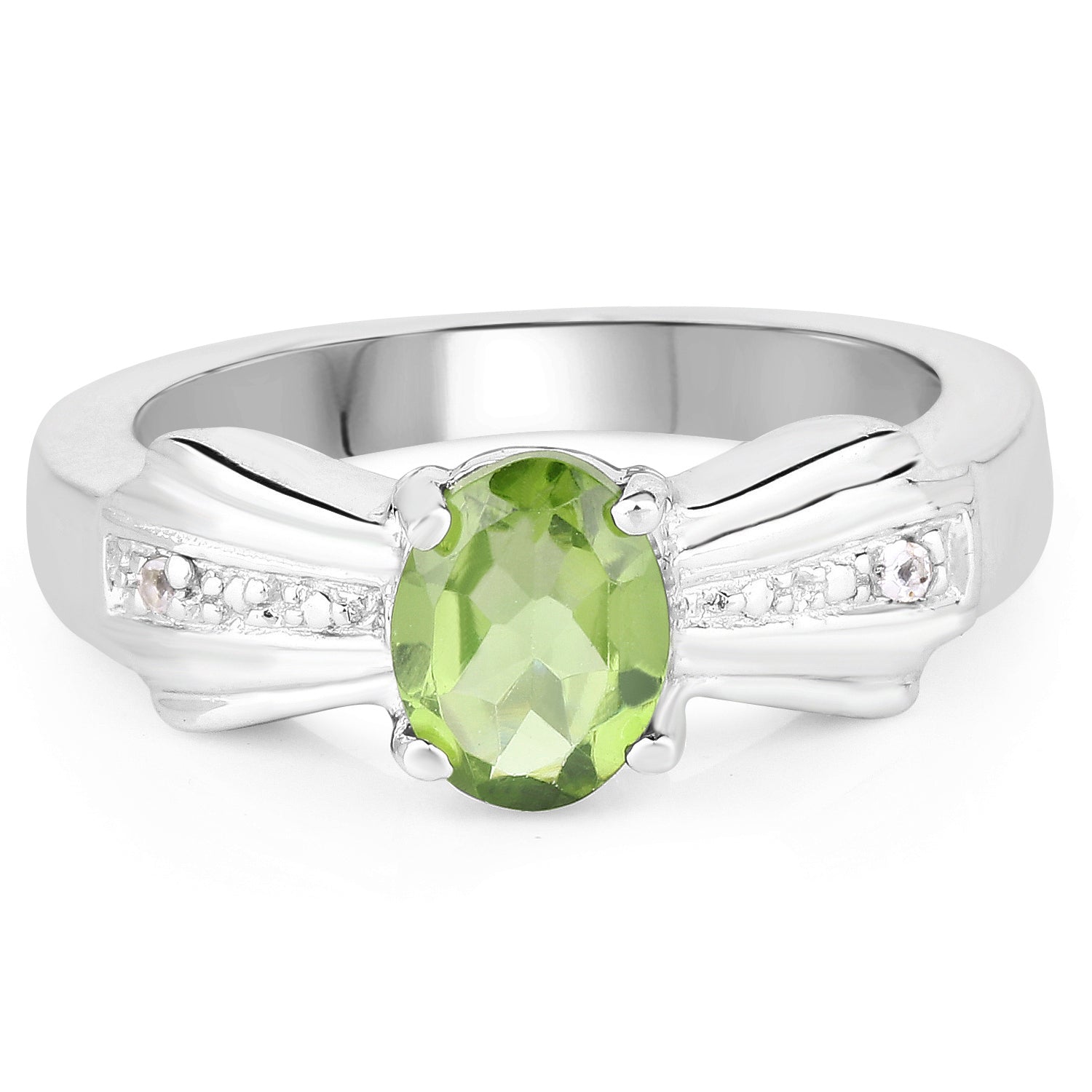 1.13 Carat Genuine Peridot and White Topaz .925 Sterling Silver Ring by Bids.com