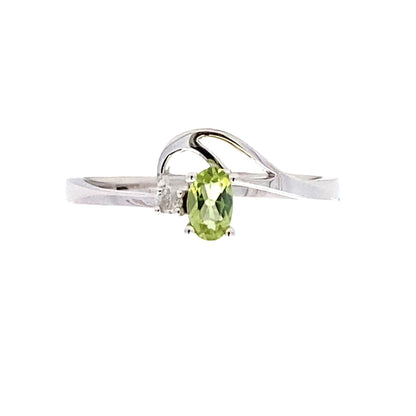 Natural .02ct Peridot Diamond Ring 10KT White Gold by Bids.com