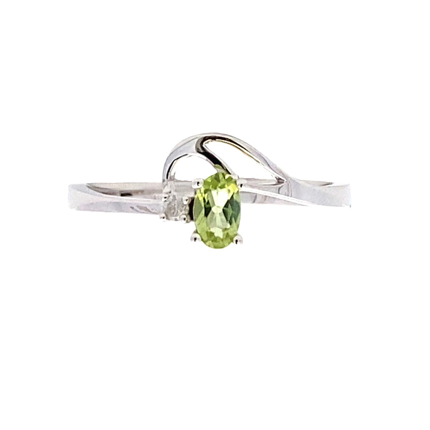 Natural .02ct Peridot Diamond Ring 10KT White Gold by Bids.com