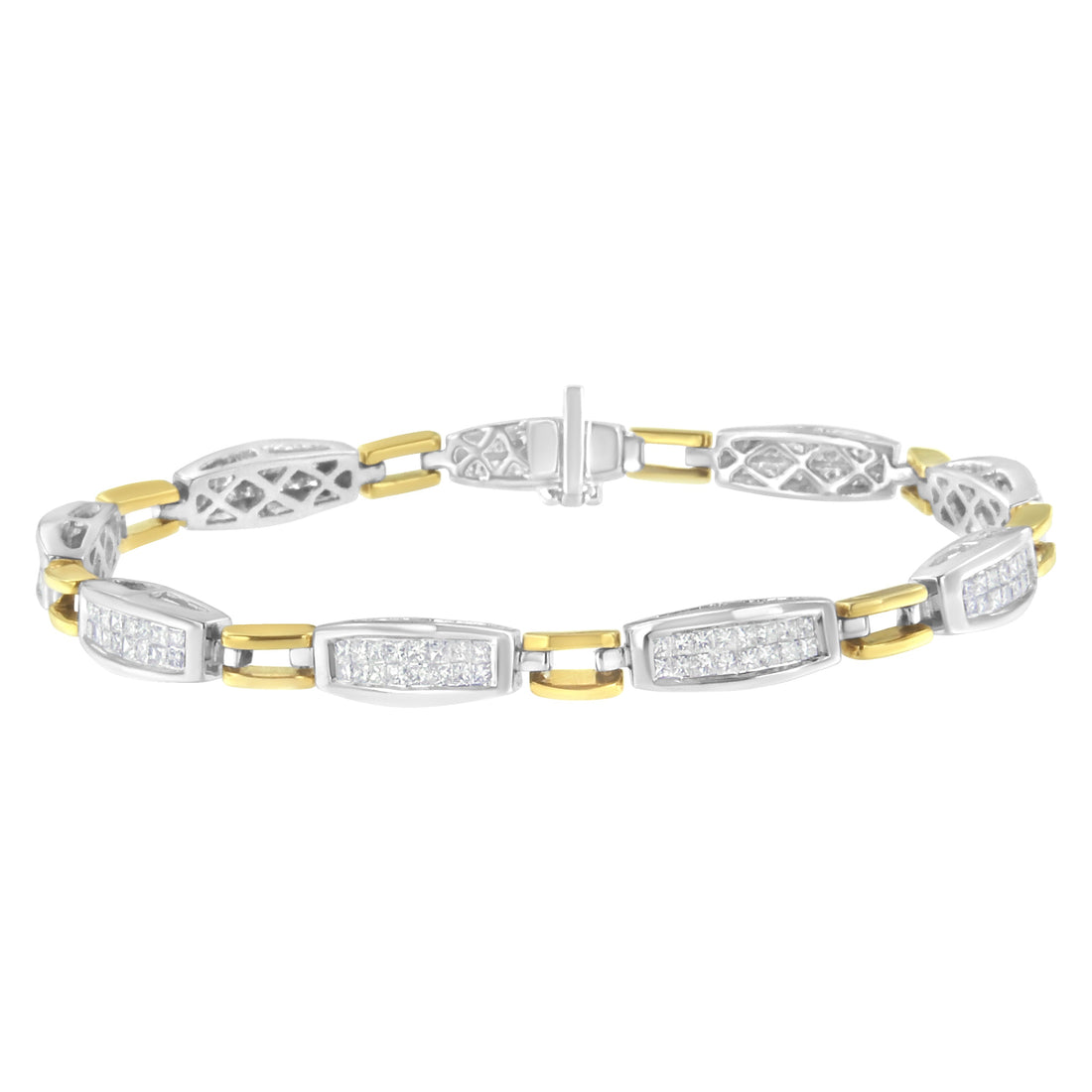 14K Yellow and White Gold 2.0 Cttw Princess Cut Diamond Tapered and Equal Sign Link Bracelet (G-H Color, SI1-SI2 Clarity) - 7" by Bids.com