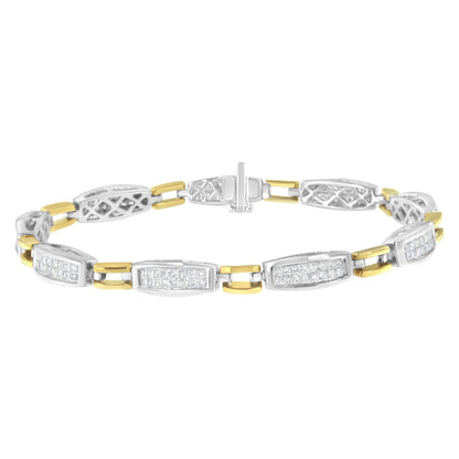 14K Yellow and White Gold 2.0 Cttw Princess Cut Diamond Tapered and Equal Sign Link Bracelet (G-H Color, SI1-SI2 Clarity) - 7" by Bids.com