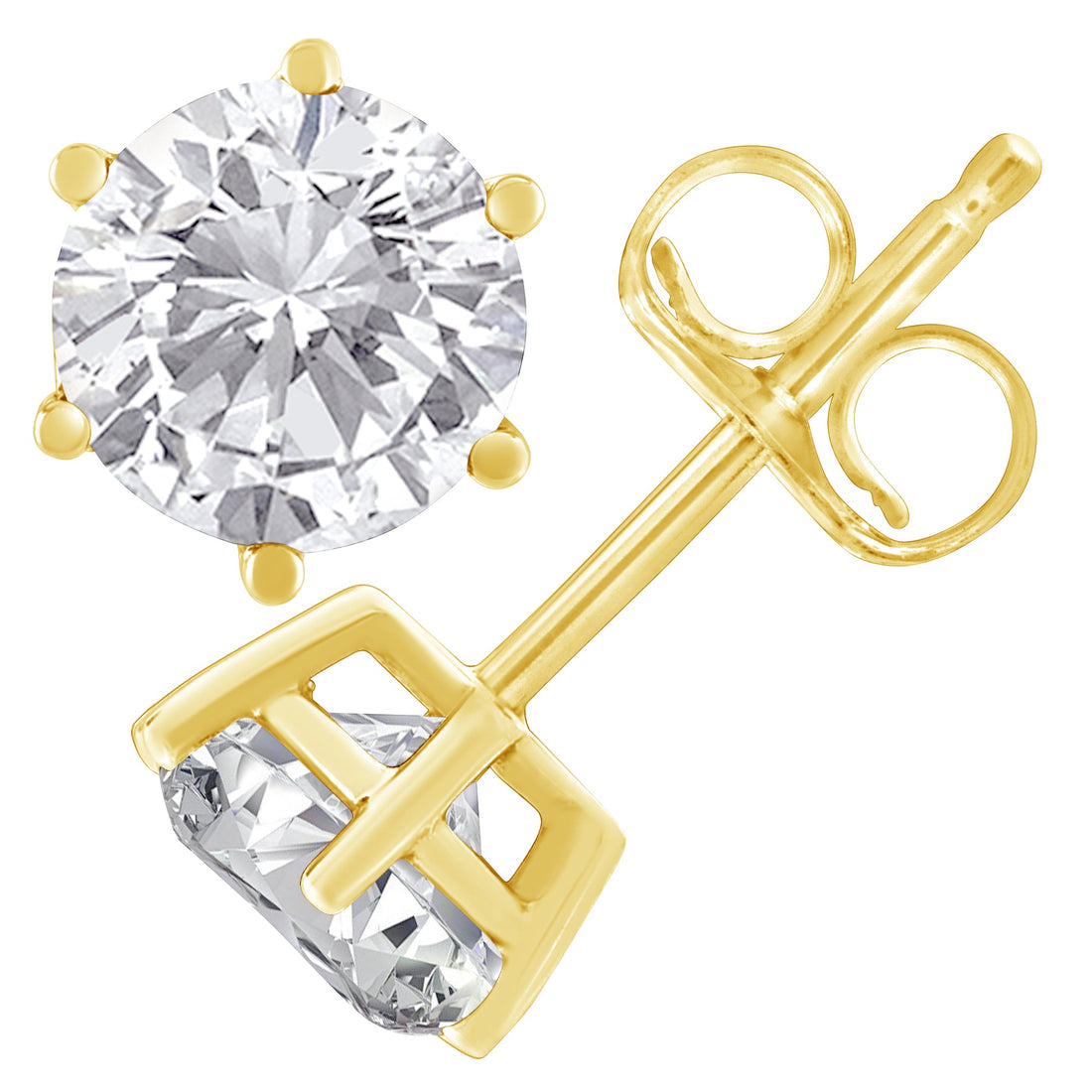18K Yellow Gold 1-1/2 Cttw Round Brilliant-Cut Near Colorless Diamond Classic 6-Prong Stud Earrings (H-I Color, I1-I2 Clarity) by Bids.com