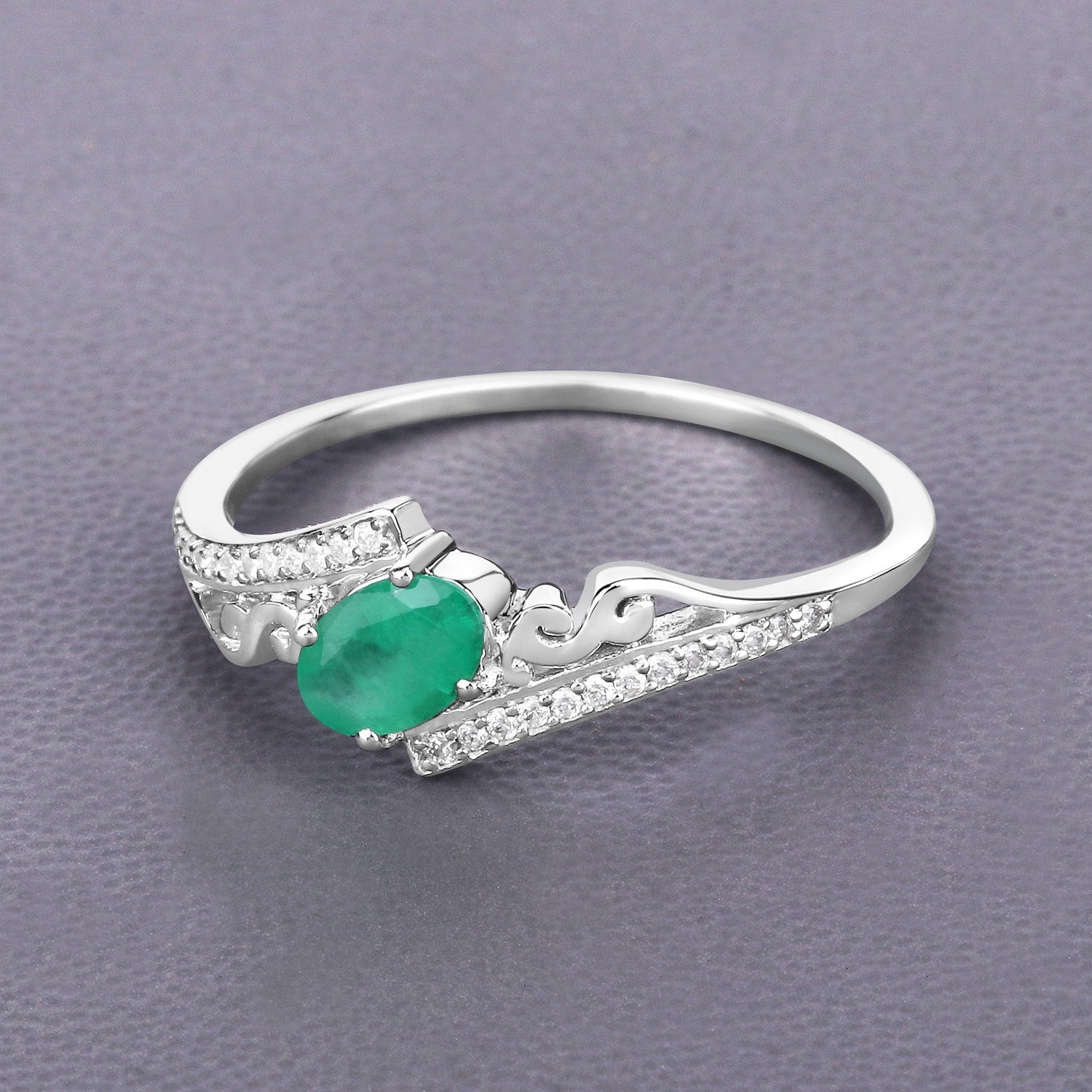 0.51 Carat Genuine Zambian Emerald and White Diamond 14K White Gold Ring by Bids.com