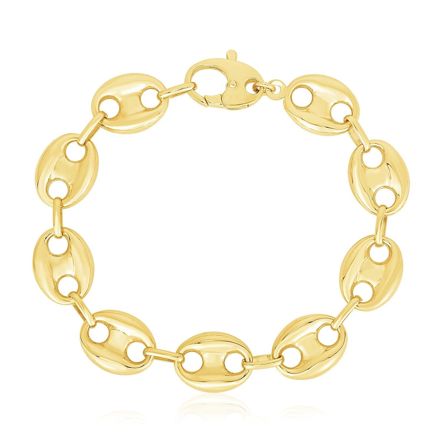 14k Yellow Gold High Polish Lite Puffed Mariner Link Bracelet (15 mm) by Bids.com