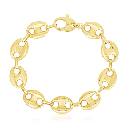 14k Yellow Gold High Polish Lite Puffed Mariner Link Bracelet (15 mm) by Bids.com