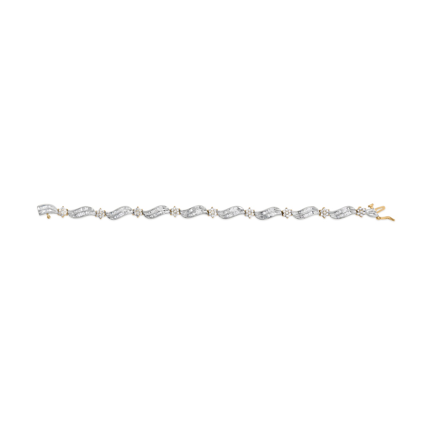 10K Yellow and White Gold 3.00 Cttw Diamond Cluster and Wave Link Bracelet (I-J Color, I1-I2 Clarity) - 7.25" by Bids.com