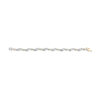 10K Yellow and White Gold 3.00 Cttw Diamond Cluster and Wave Link Bracelet (I-J Color, I1-I2 Clarity) - 7.25" by Bids.com