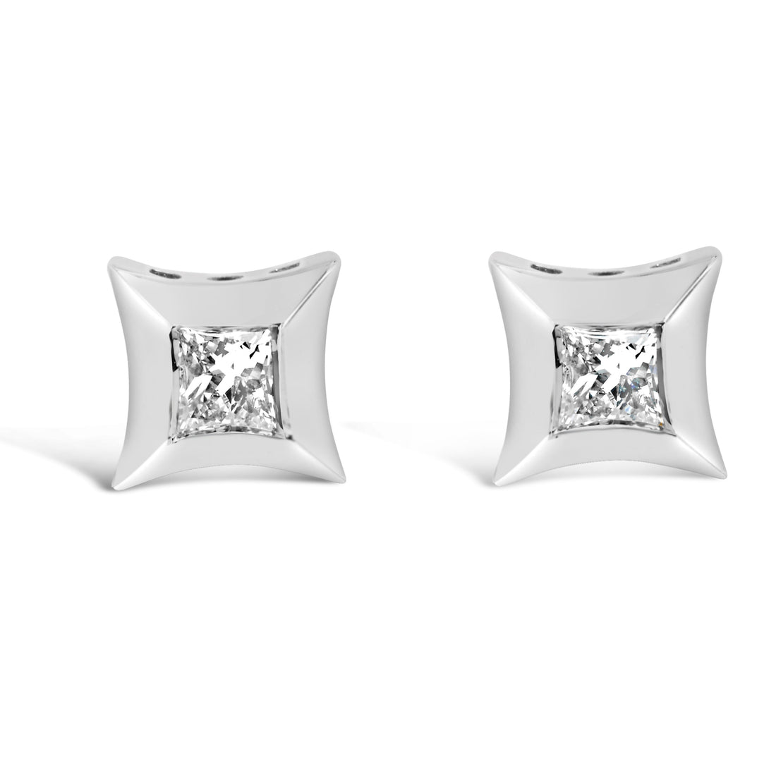 10K White Gold 1/5 Cttw Invisible Set Princess-Cut Diamond Stud Earrings (H-I Color, SI2-I1 Clarity) by Bids.com