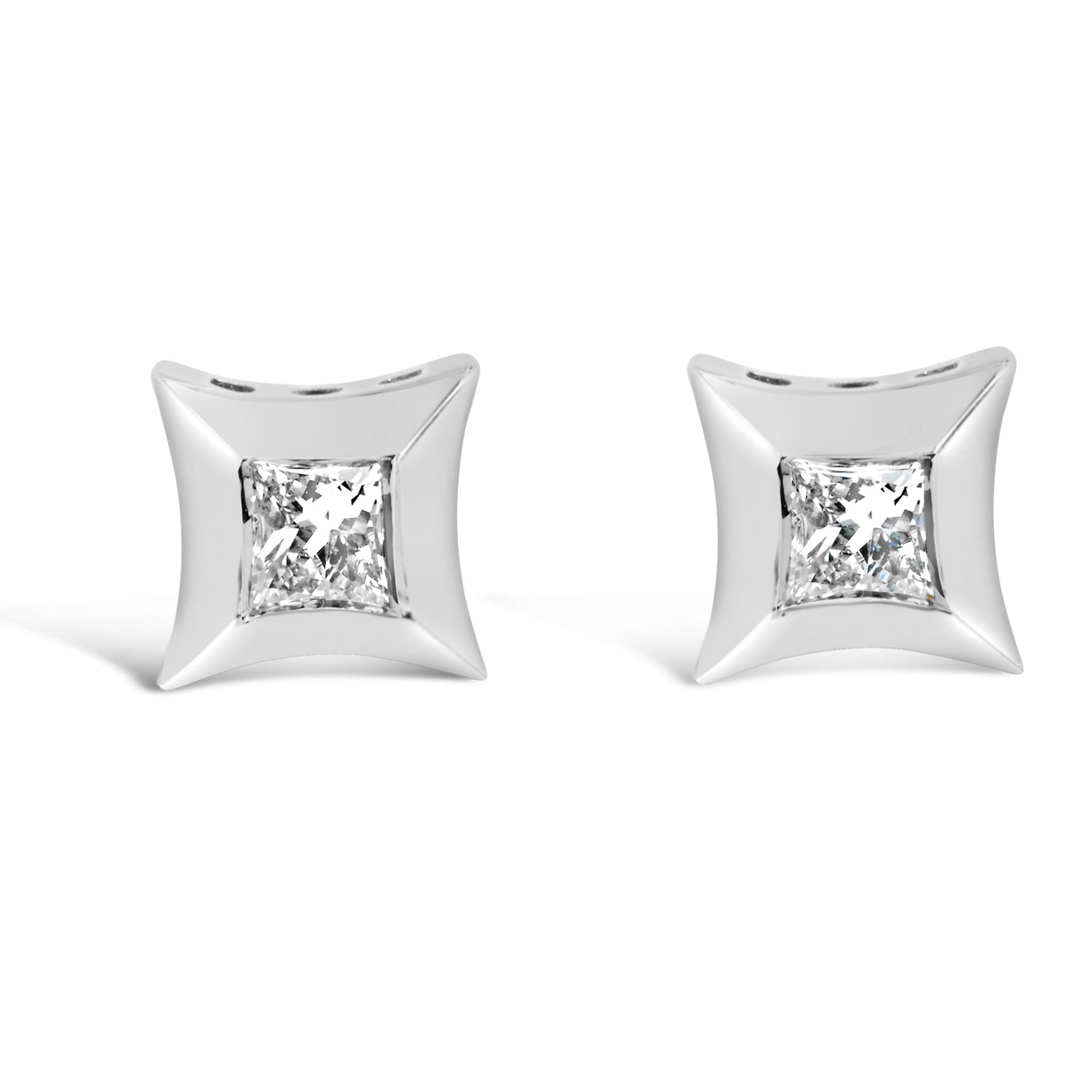 10K White Gold 1/5 Cttw Invisible Set Princess-Cut Diamond Stud Earrings (H-I Color, SI2-I1 Clarity) by Bids.com