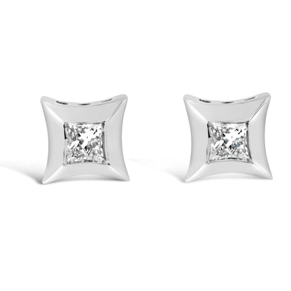 10K White Gold 1/5 Cttw Invisible Set Princess-Cut Diamond Stud Earrings (H-I Color, SI2-I1 Clarity) by Bids.com