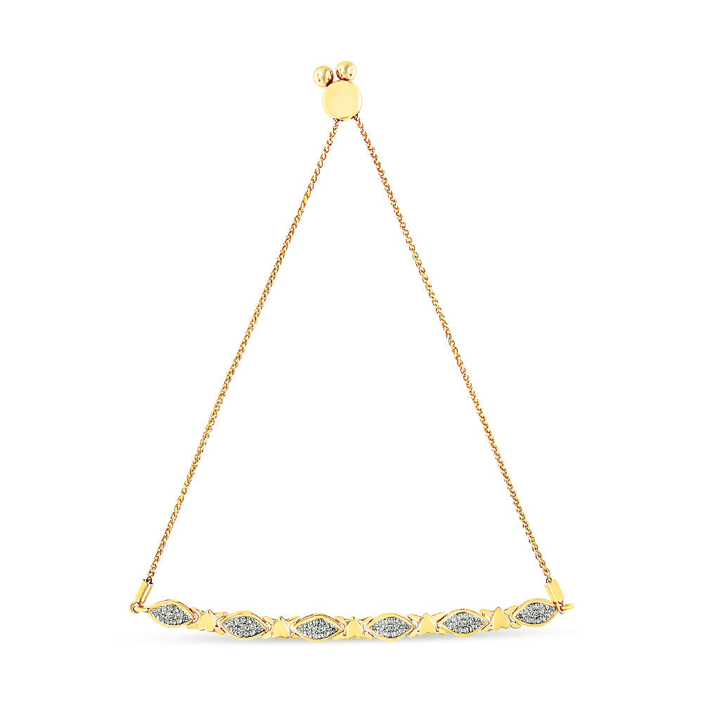 14K Yellow Gold Plated .925 Sterling Silver Diamond Accent Alternating Marquise Shape and Heart Links Bolo Bracelet (I-J Color, I3 Clarity) - Adjustable 6" to 9" by Bids.com