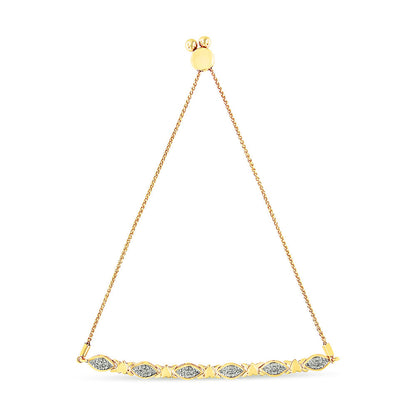 14K Yellow Gold Plated .925 Sterling Silver Diamond Accent Alternating Marquise Shape and Heart Links Bolo Bracelet (I-J Color, I3 Clarity) - Adjustable 6" to 9" by Bids.com