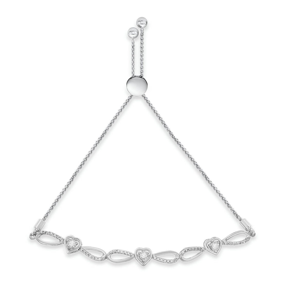 .925 Sterling Silver Diamond Accent Heart and Infinity 4â€-10â€ Adjustable Bolo Bracelet (I-J Color, I3 Clarity)  DestGlow