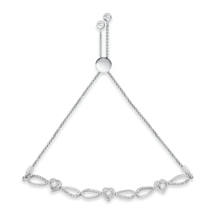 .925 Sterling Silver Diamond Accent Heart and Infinity 4â€-10â€ Adjustable Bolo Bracelet (I-J Color, I3 Clarity)  DestGlow