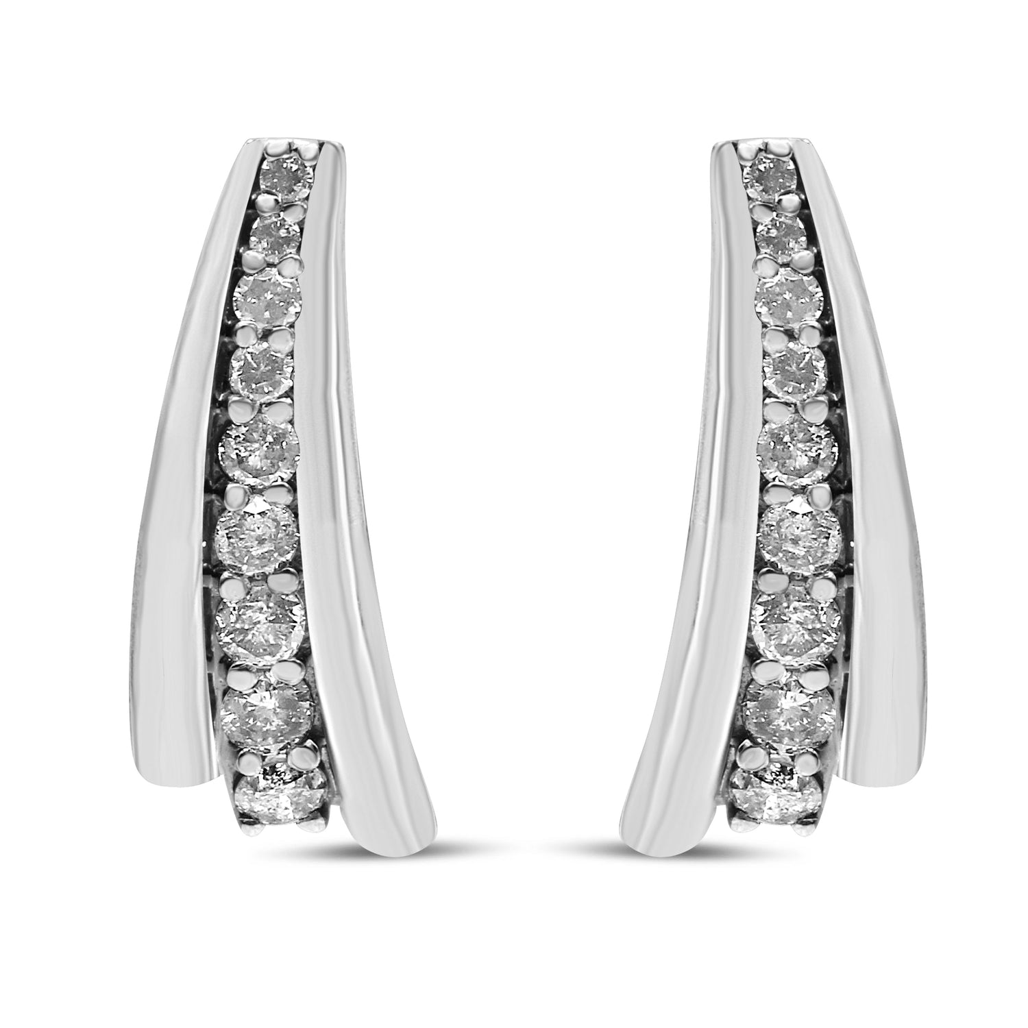 .925 Sterling Silver 1 Cttw Round Diamond Graduated Huggie Earrings (I2-I3 Clarity, I-J Color) by Bids.com
