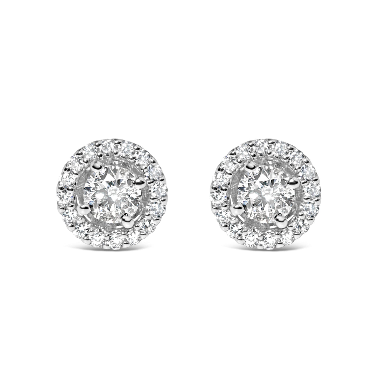 14K White Gold 3/4 Cttw Lab Grown Diamond Solitaire With Halo Stud Earrings (G-H Color, VS2-SI1 Clarity)  DestGlow