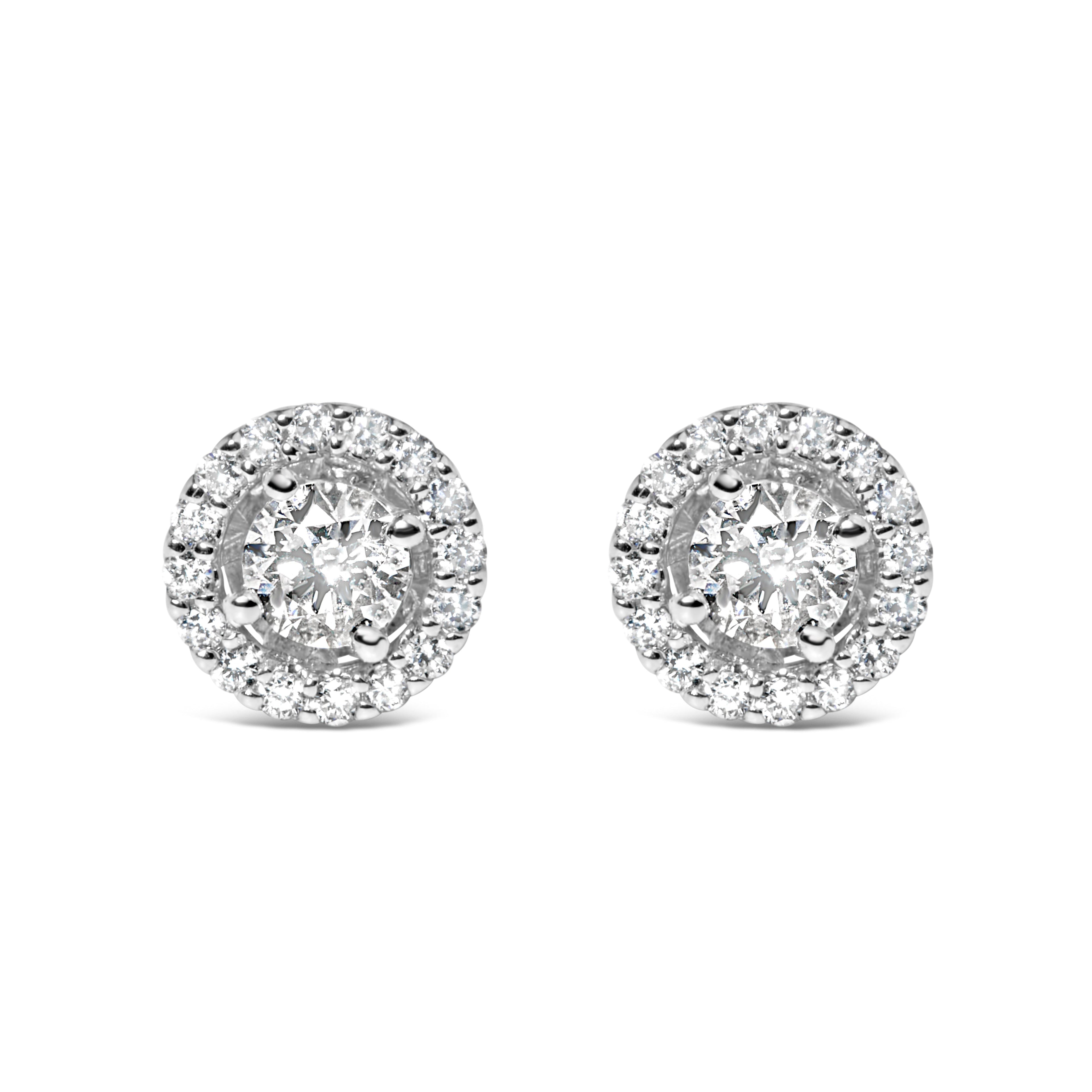 14K White Gold 3/4 Cttw Lab Grown Diamond Solitaire With Halo Stud Earrings (G-H Color, VS2-SI1 Clarity)  DestGlow