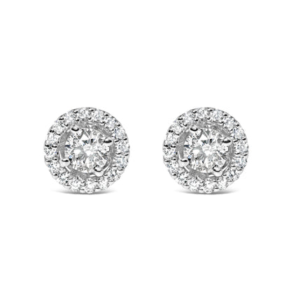 14K White Gold 3/4 Cttw Lab Grown Diamond Solitaire With Halo Stud Earrings (G-H Color, VS2-SI1 Clarity)  DestGlow