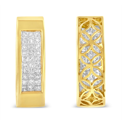 14K Yellow Gold 1/2 Cttw Invisible Set Princess Cut Diamond Vertical Bar Block Pendant 18" Necklace (H-I Color, SI2-I1 Clarity) by Bids.com