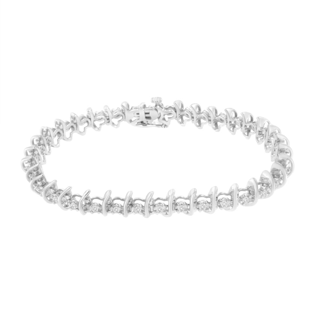 .925 Sterling Silver 1 cttw Prong-Set Diamond Link Bracelet (I-J, I1-I2) - 7.25" by Bids.com