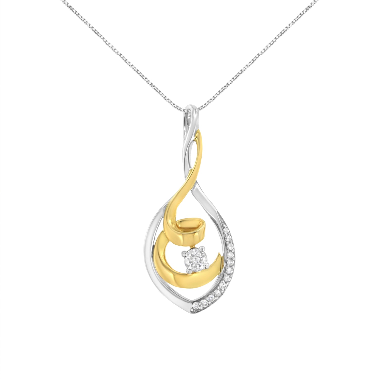 10K Two-Tone Yellow &amp; White Gold 1/4 Cttw Brilliant-Cut Round Diamond Spiral Link 18" Pendant Necklace (I-J Color, I2-I3 Clarity) by Bids.com
