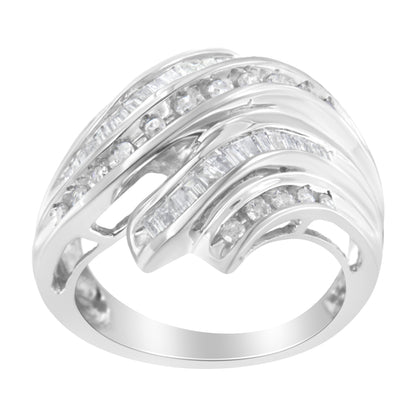 10K White Gold Round and Baguette Cut Diamond Channel Ring (3/4 Cttw, H-I Color, SI2-I1 Clarity) - Size 7 by Bids.com