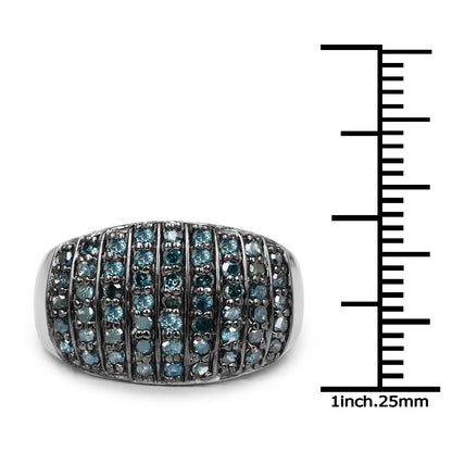 0.83 Carat Genuine Blue Diamond and White Diamond .925 Sterling Silver Ring by Bids.com