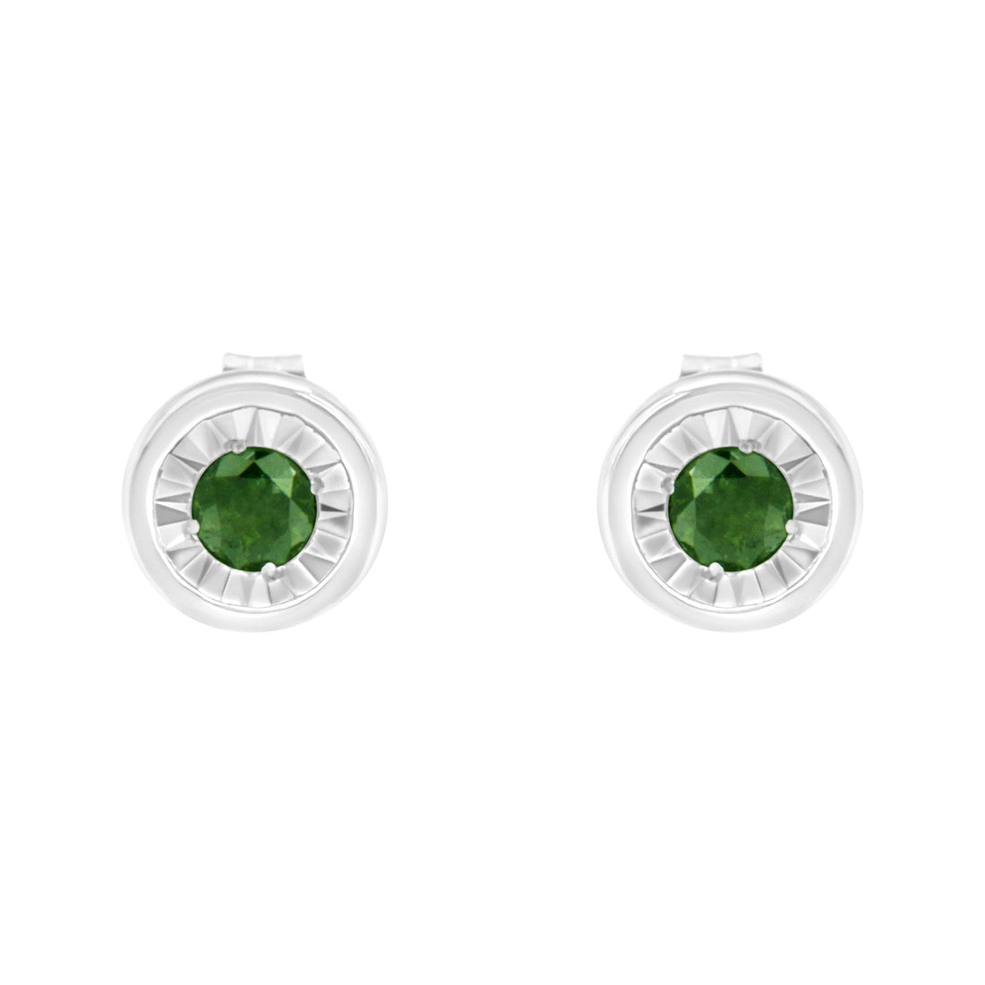 .925 Sterling Silver 1/4 Cttw Round Brilliant-Cut Green Diamond Miracle-Set Stud Earrings (Fancy Color-Enhanced, I1-I2 Clarity) by Bids.com