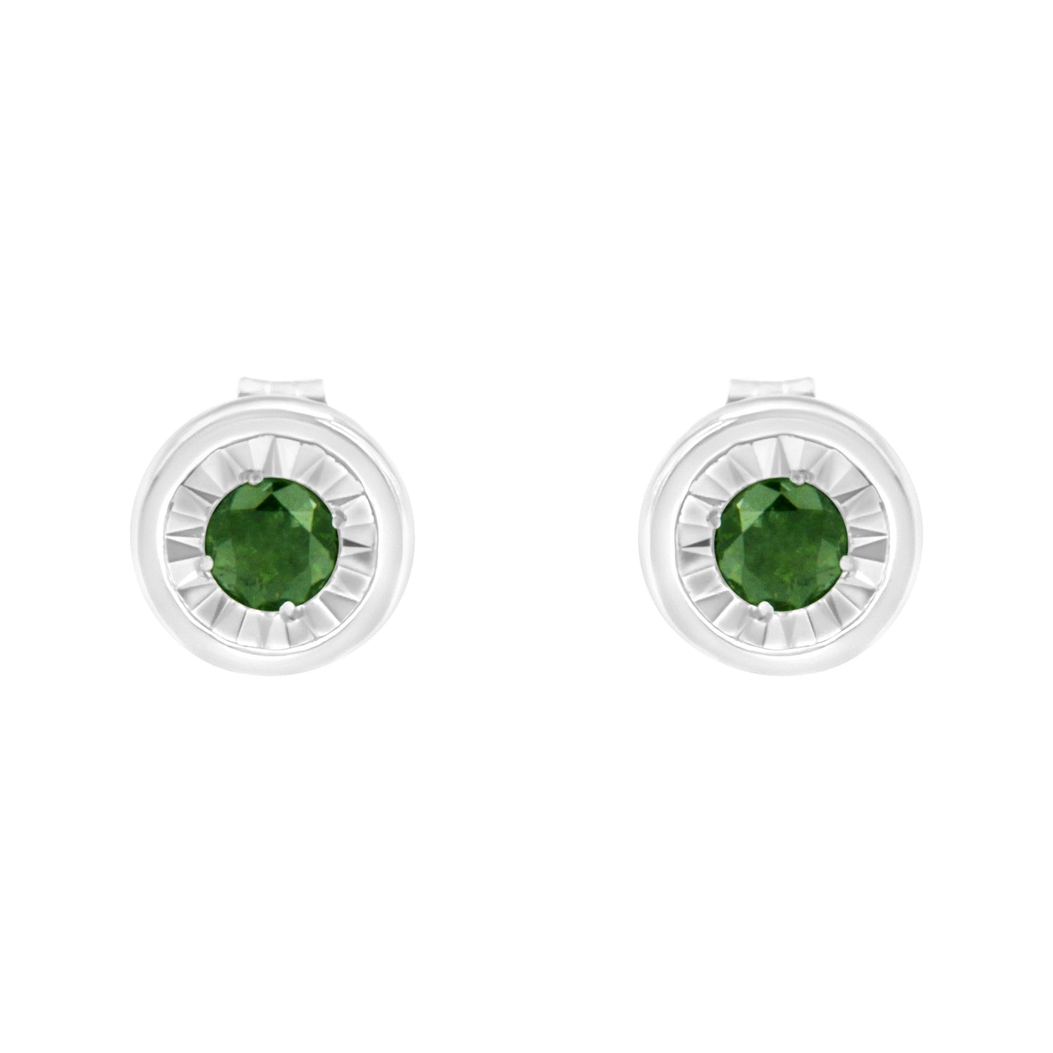 .925 Sterling Silver 1/4 Cttw Round Brilliant-Cut Green Diamond Miracle-Set Stud Earrings (Fancy Color-Enhanced, I1-I2 Clarity) by Bids.com