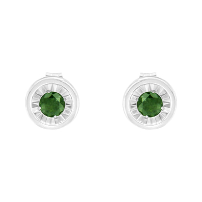 .925 Sterling Silver 1/4 Cttw Round Brilliant-Cut Green Diamond Miracle-Set Stud Earrings (Fancy Color-Enhanced, I1-I2 Clarity) by Bids.com