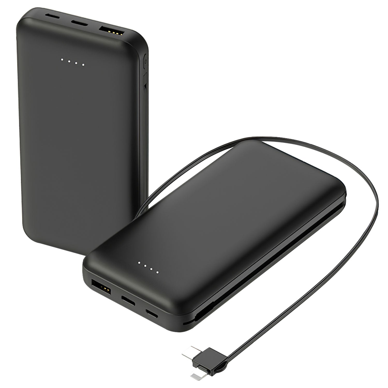 10000mAh Power Bank Portable Phone Charger External Battery Pack with LT &amp; Type-C Double-ended Cable Type-C USB Cable Fit For IOSPhone 14 Android And