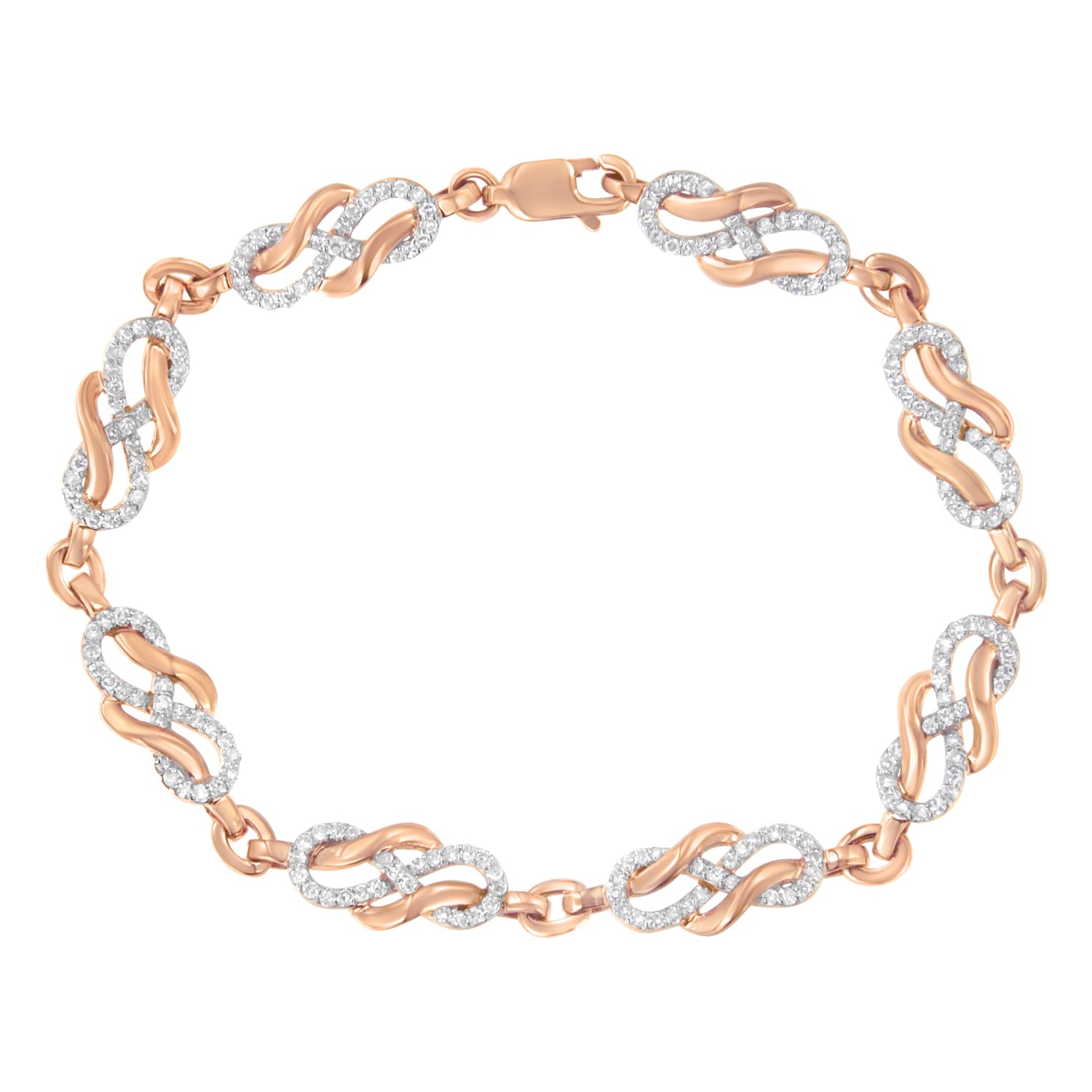 10K Rose Gold 1.0 Cttw Diamond Infinity Loop and Swirl Link Bracelet (I-J Color, I2-I3 Clarity) - 7.25" Inches by Bids.com