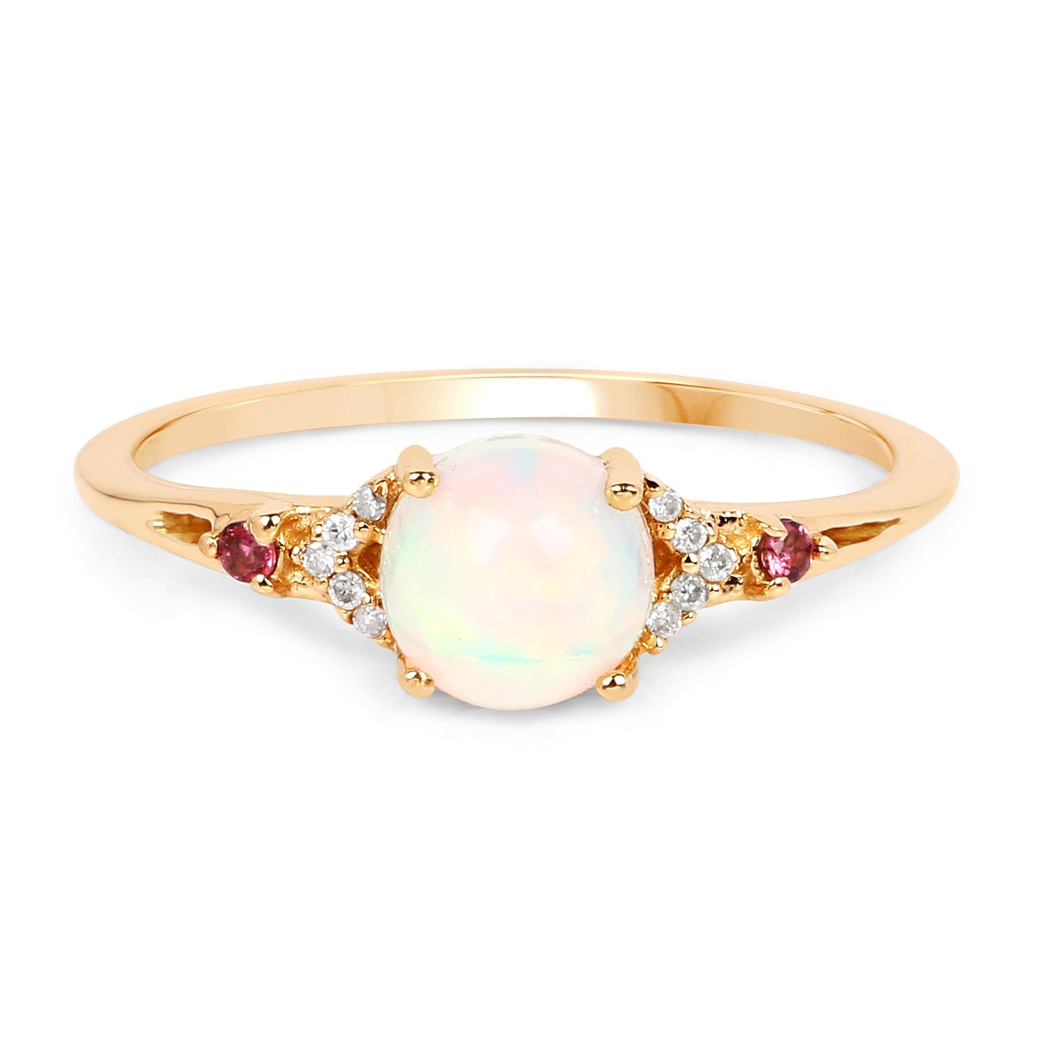 0.57 Carat Genuine Opal Ethiopian, Pink Tourmaline &amp; White Diamond 14K Yellow Gold Ring by Bids.com