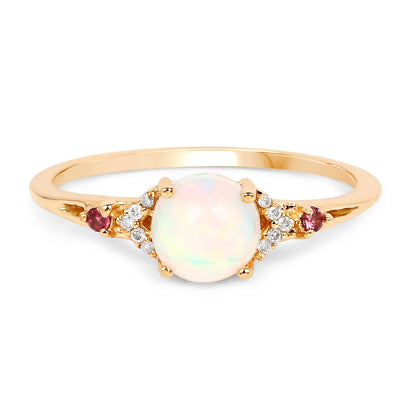 0.57 Carat Genuine Opal Ethiopian, Pink Tourmaline &amp; White Diamond 14K Yellow Gold Ring by Bids.com