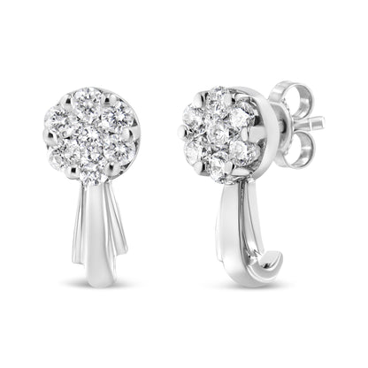 14K White Gold 3/4 Cttw Diamond Floral Cluster Drop and Dangle Stud Earrings (H-I Color, I1-I2 Clarity) by Bids.com
