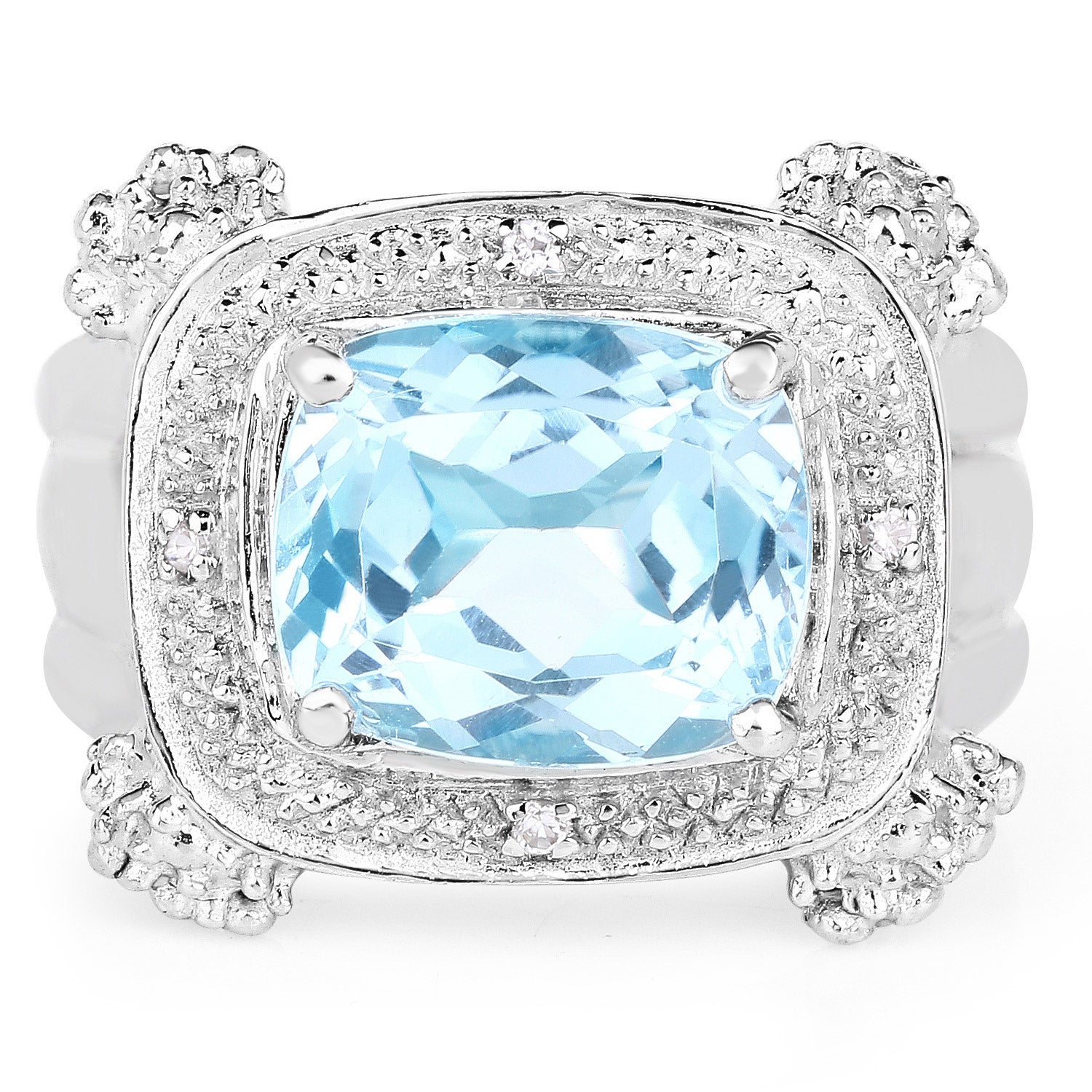 4.90 Carat Genuine Blue Topaz &amp; White Topaz .925 Sterling Silver Ring  DestGlow