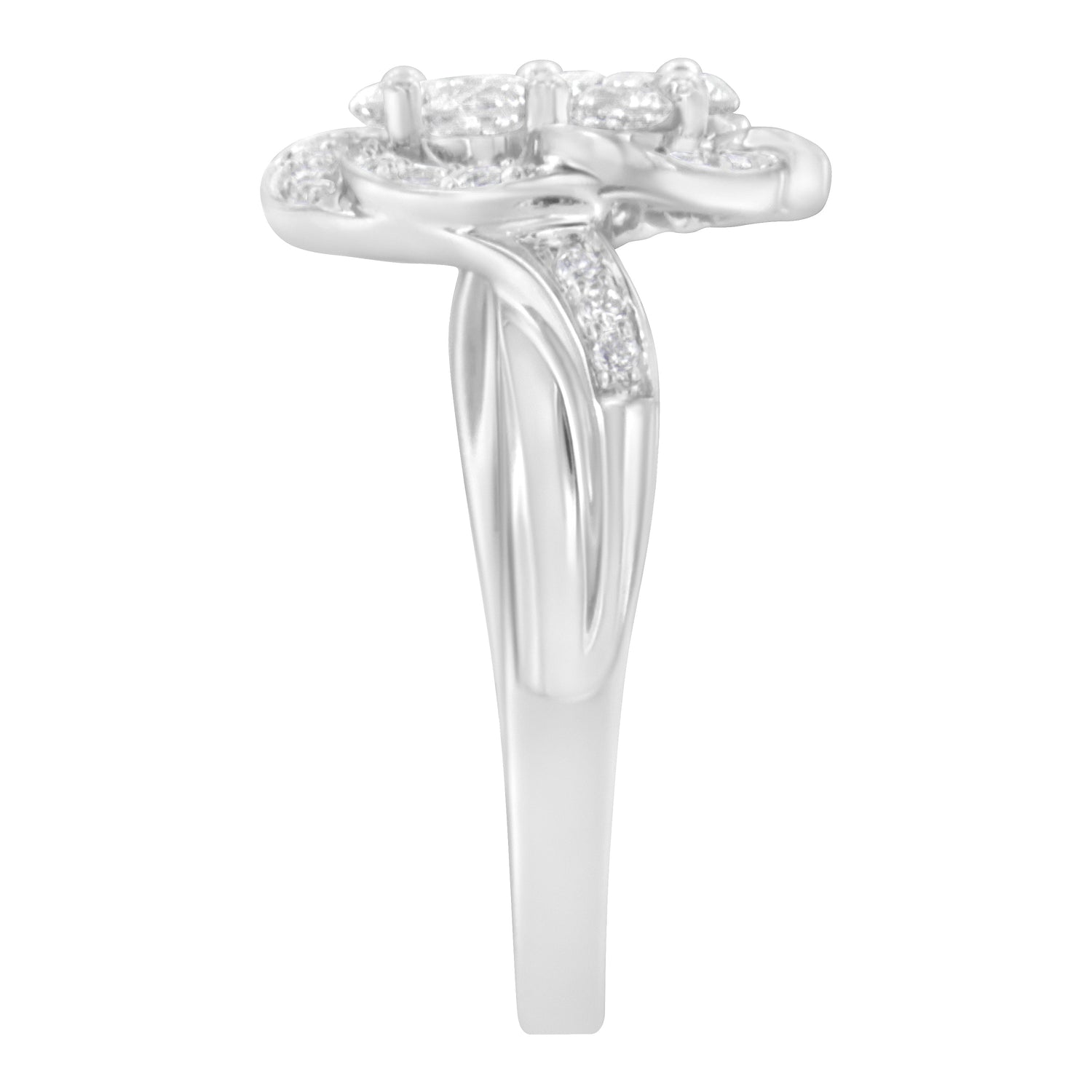 14K White Gold Floral Cluster Diamond Ring (1.0 Cttw, H-I Color, SI2-I1 Clarity) - Size 6 